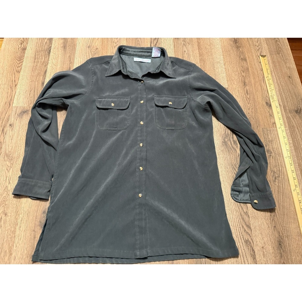 Gloria Vanderbilt Shirt, Women's Size Medium, Green Long Sleeve Button Up Shirt